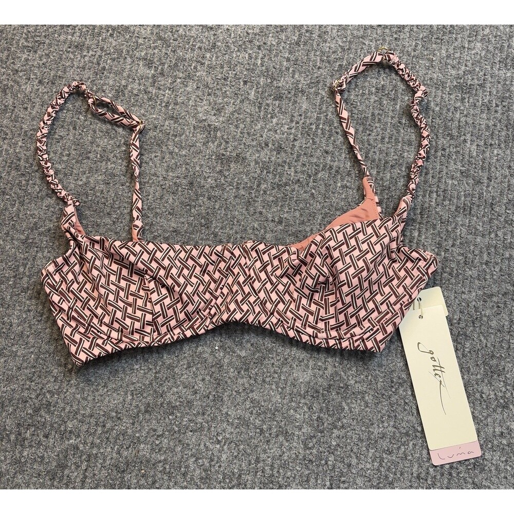 Luma Gottex Bikini Swim Top Women Size 12 Retro Pink Brown Underwire NEW